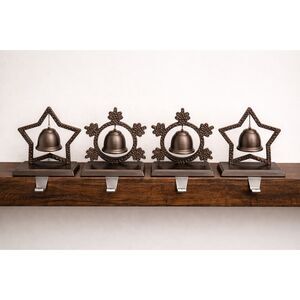4 Rustic Metal Holders with Bells | Star & Snowflake Design
